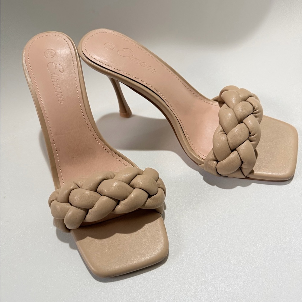 Braided Strap High Heel Mules - Nude